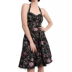 Hot Topic Floral Insect Black Pink Pin Up Swing Dress
